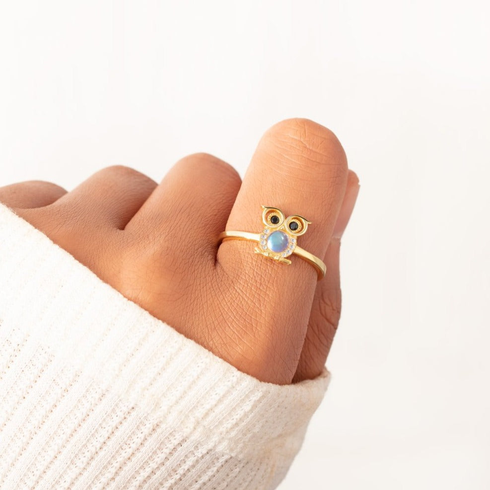 Moonstone Owl Ring In Gold