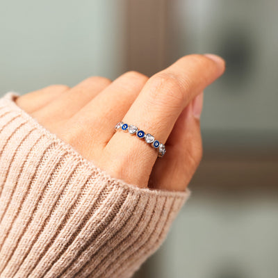 Protection Heart&Evil Eye Ring Band