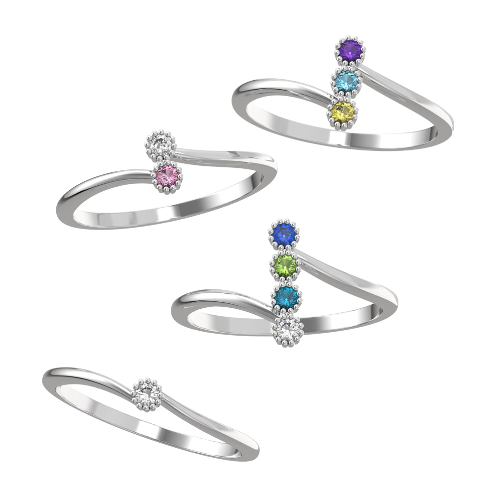Personalized 1-6 Birthstones Pavé Bar Ring
