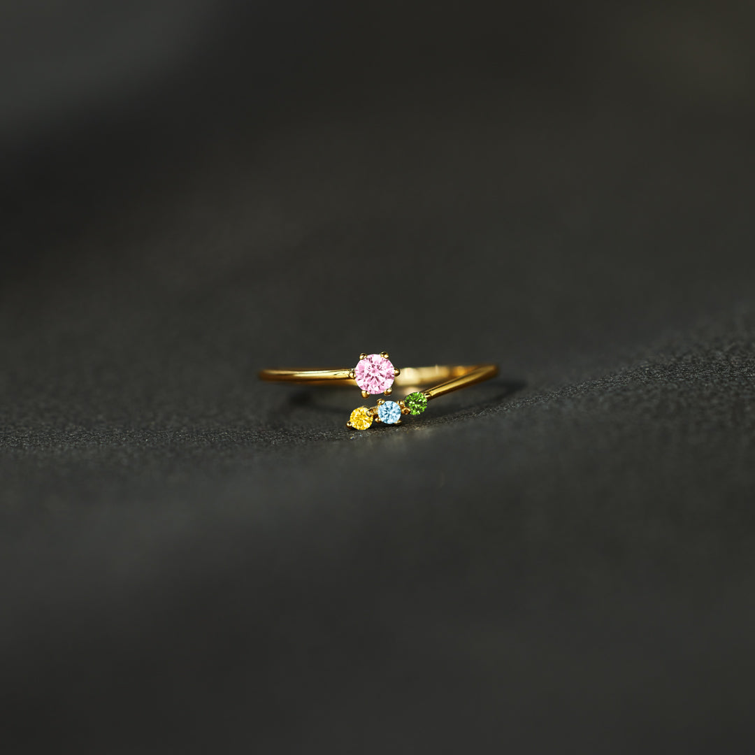 Mom And 1-5 Kids Birthstones Open Wrap Ring