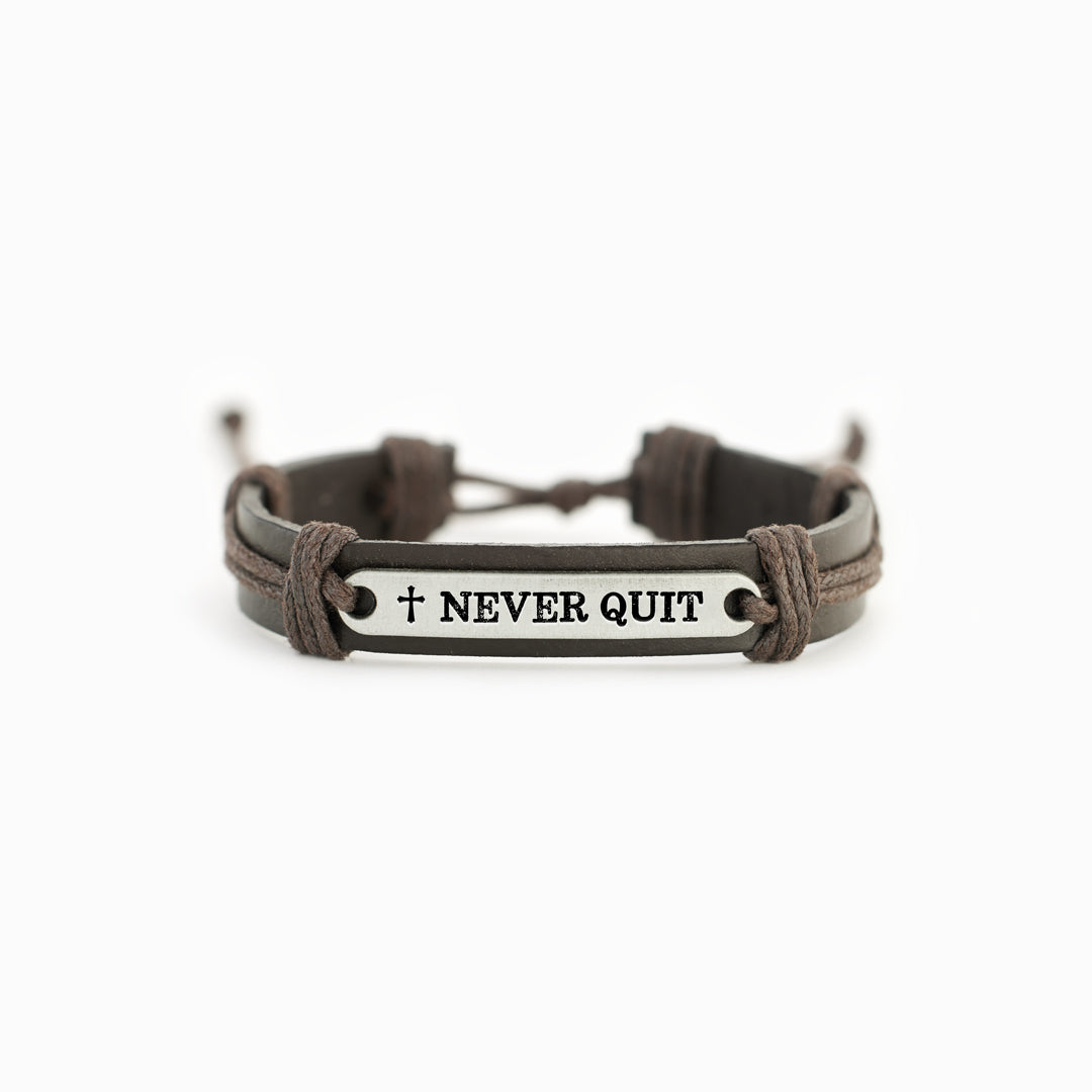 Never Quit Bar Leather Bracelet