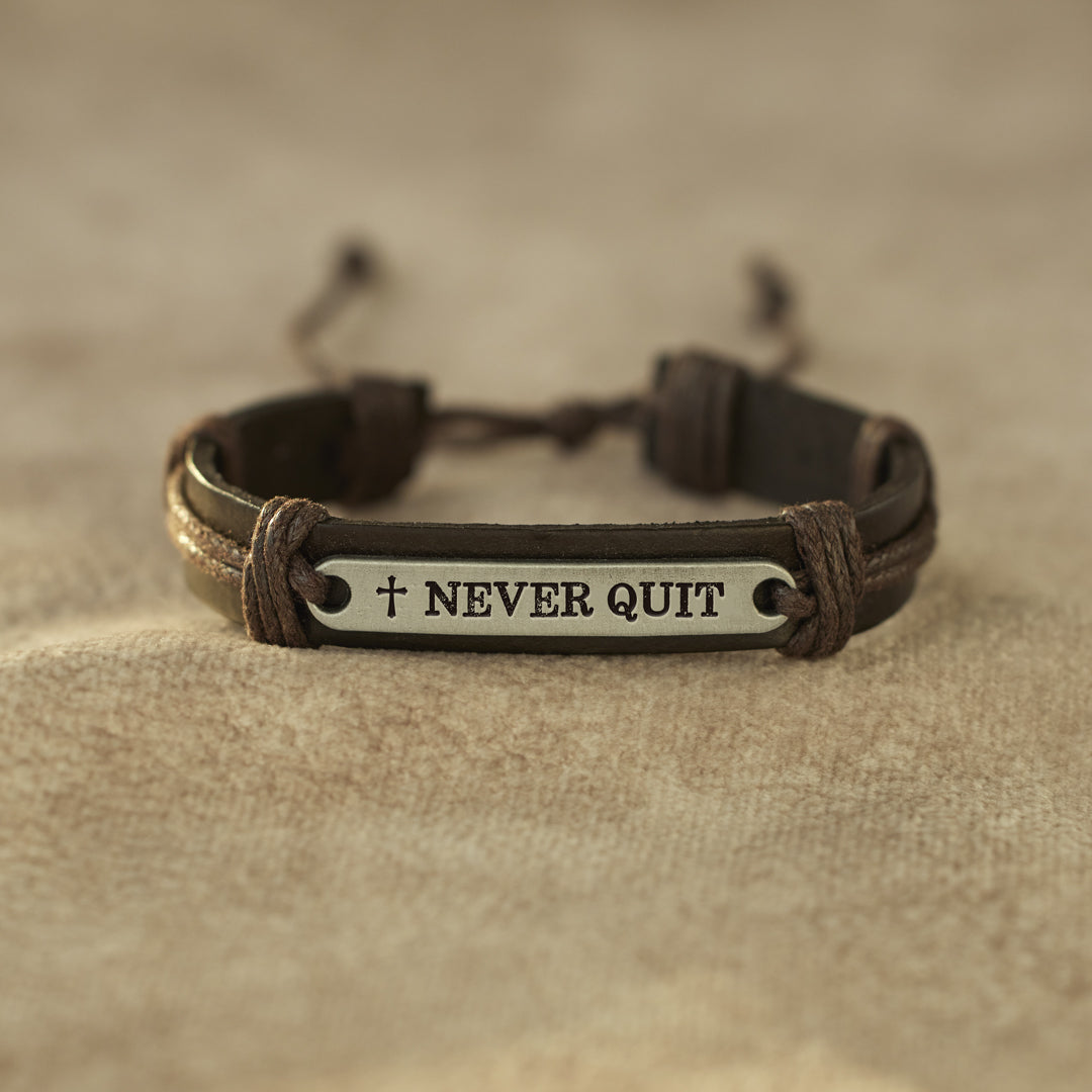 Never Quit Bar Leather Bracelet