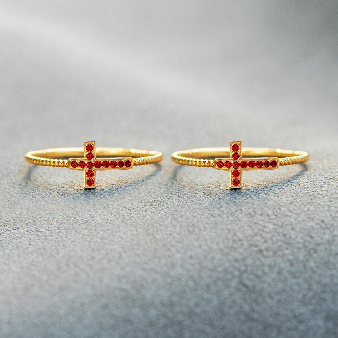 Fearless Love Matching Beaded Ruby Cross Ring