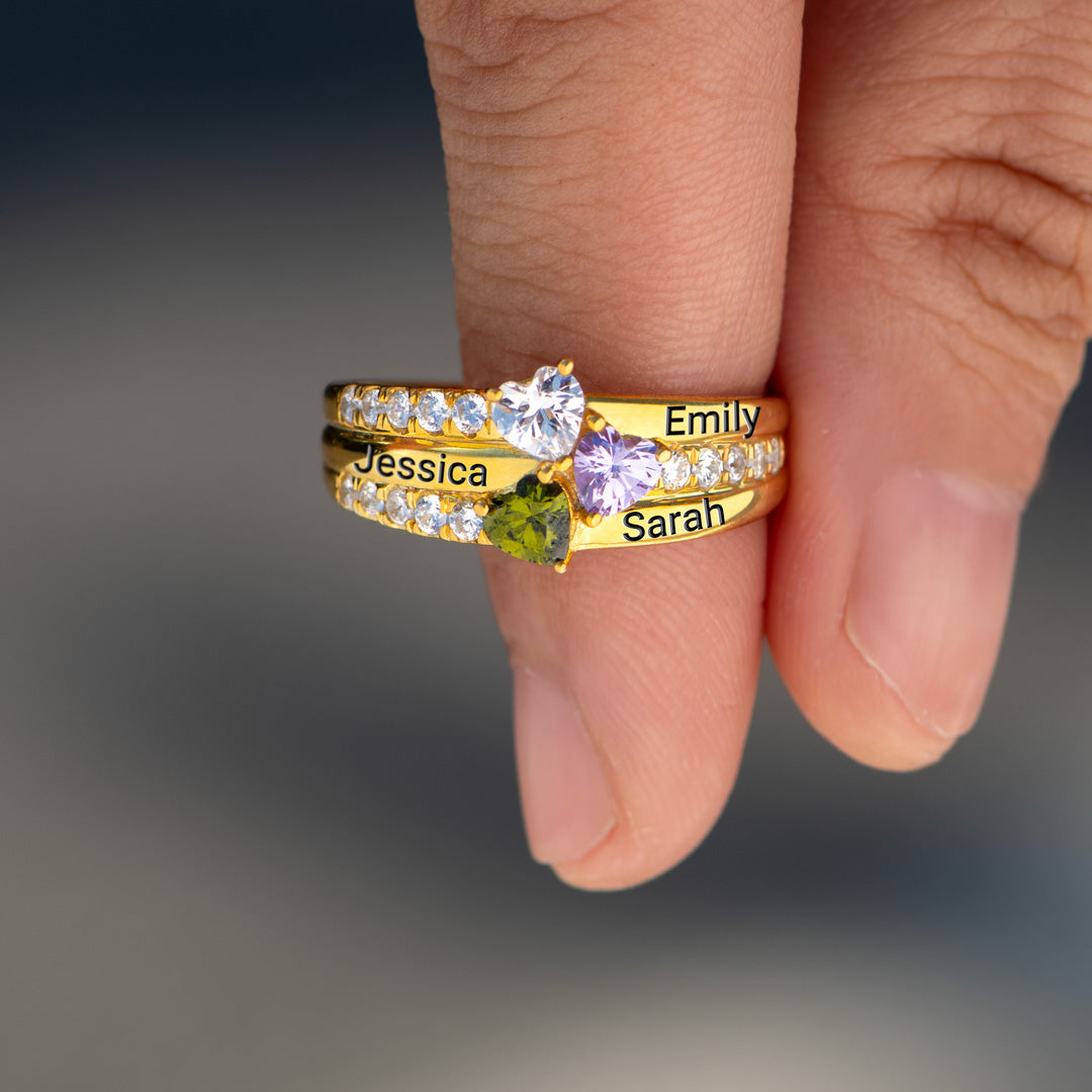 1-5 Birthstone Engravable Heart Ring