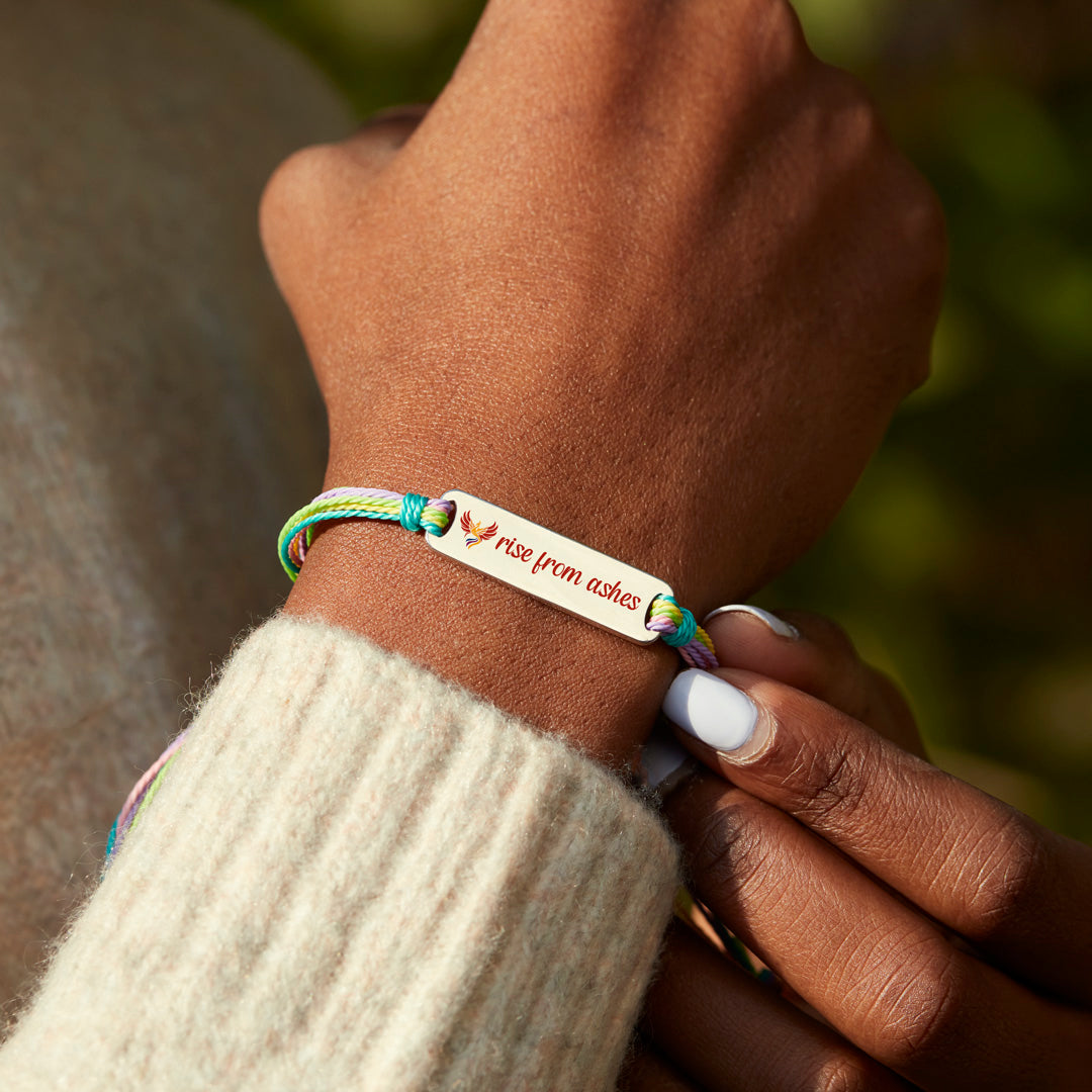 Rise From Ashes Enamel Mantra Bar Bracelet
