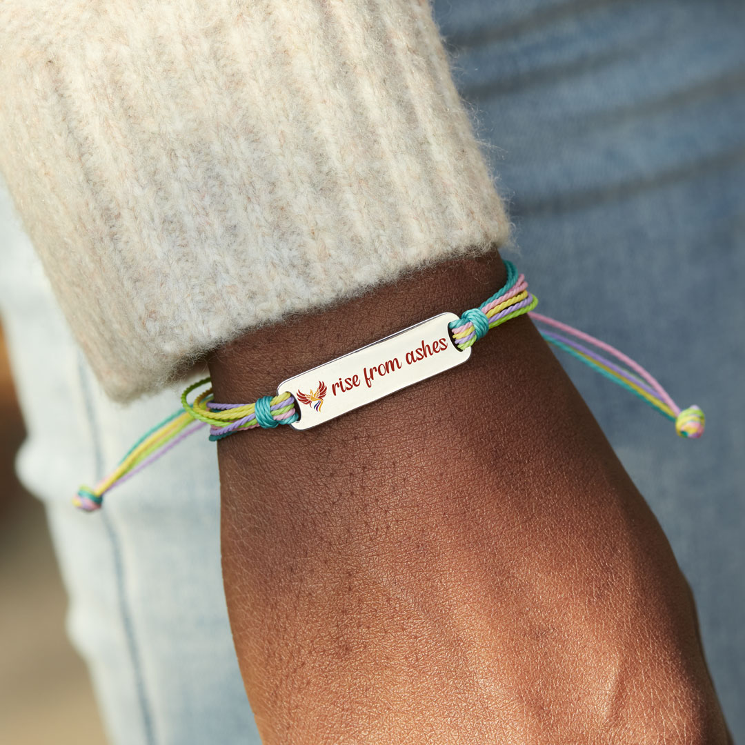 Rise From Ashes Enamel Mantra Bar Bracelet