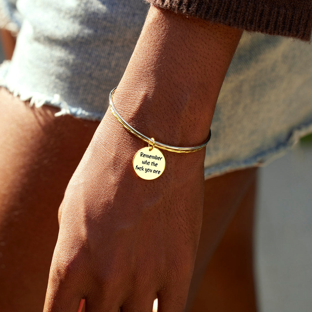 Remember Who the Fuck You Are Two-Tone Golden Plate Hammered Bracelet