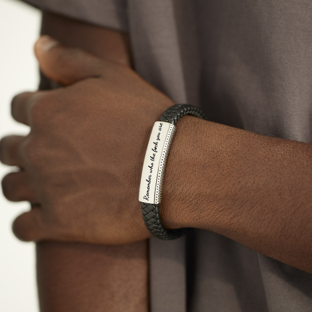 Remember Who the Fuck You Are Motivational Leather Bracelet