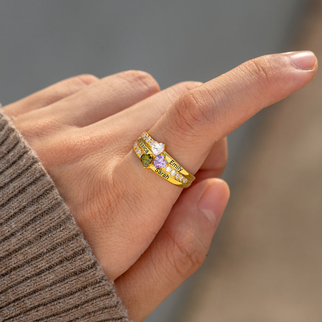 Mama's Valentines 1-5 Birthstone Engravable Heart Ring