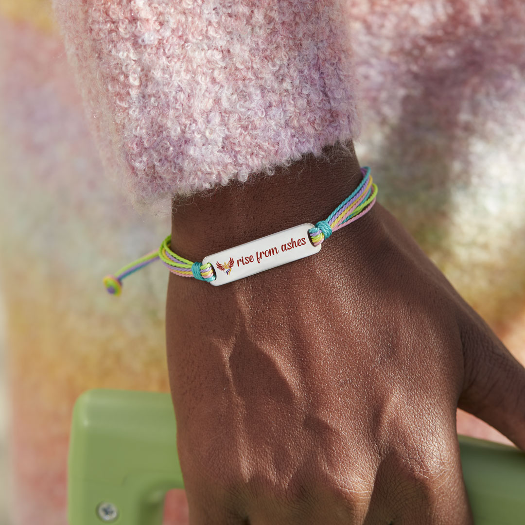 Rise From Ashes Enamel Mantra Bar Bracelet