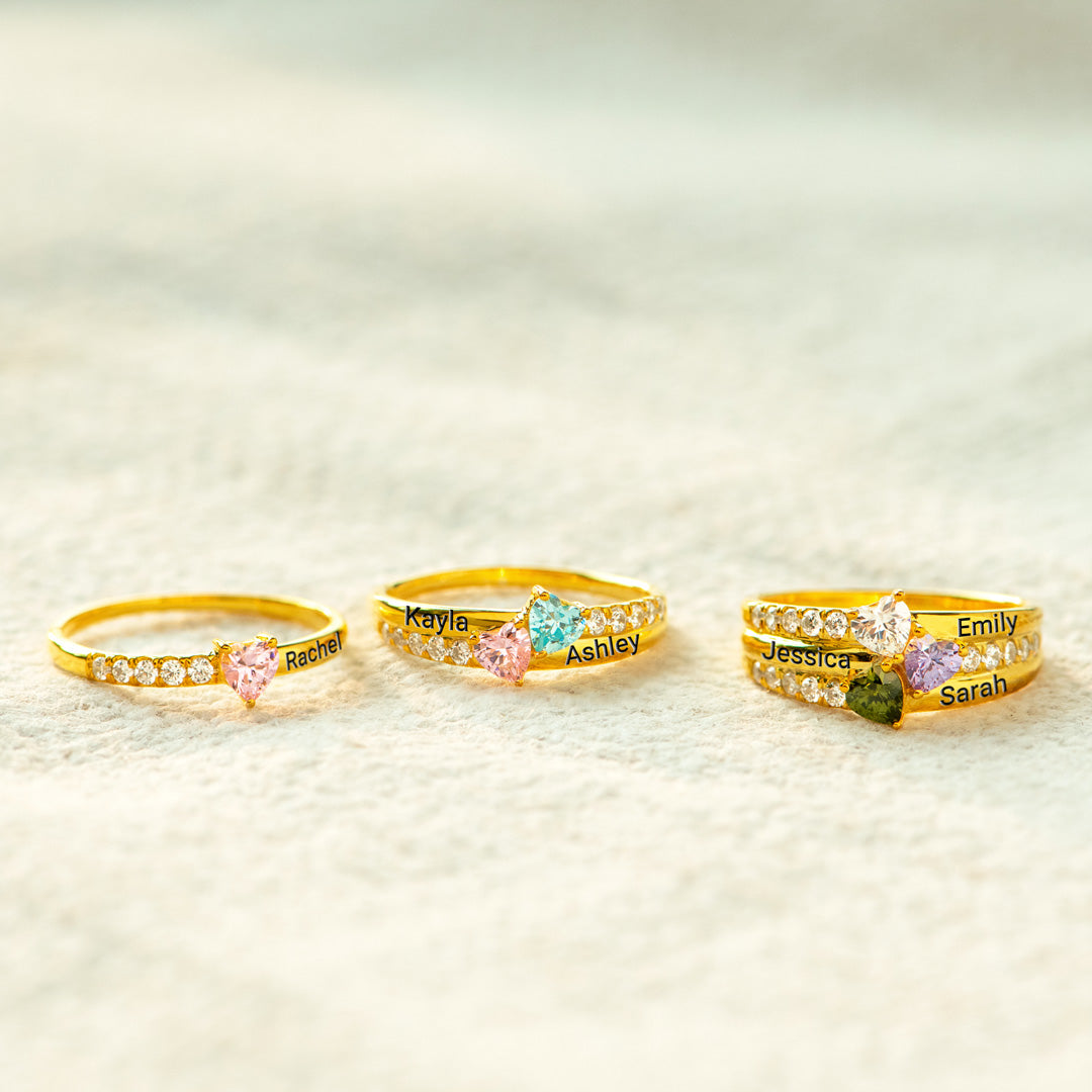 1-5 Birthstone Engravable Heart Ring