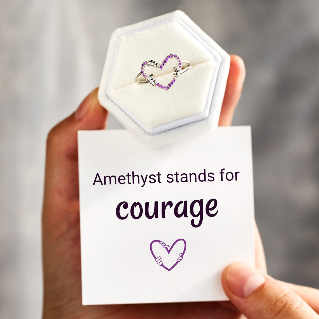 Courage Amethyst Pavé Heart Ring