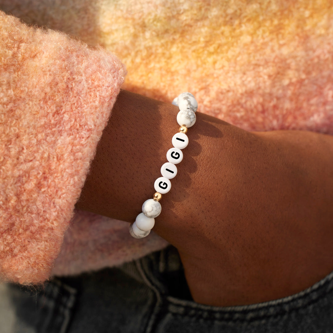 GIGI White and Black Beaded Marble Bracelet