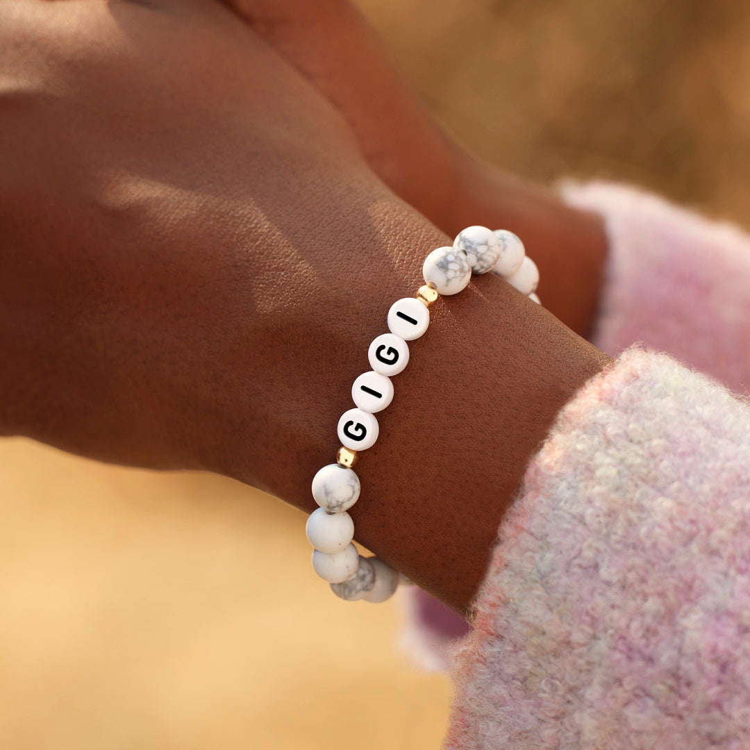GIGI White and Black Beaded Marble Bracelet
