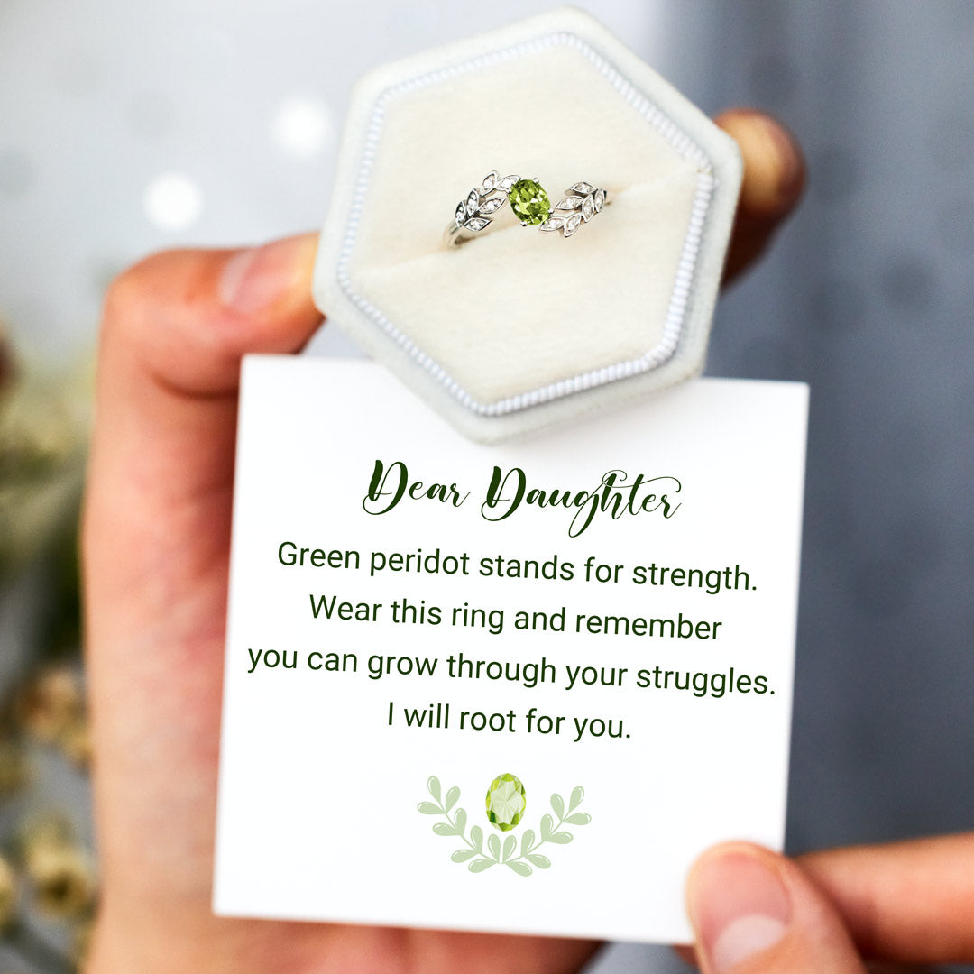 Grow Through Your Struggles Oval-Cut Green Peridot Leaf Ring