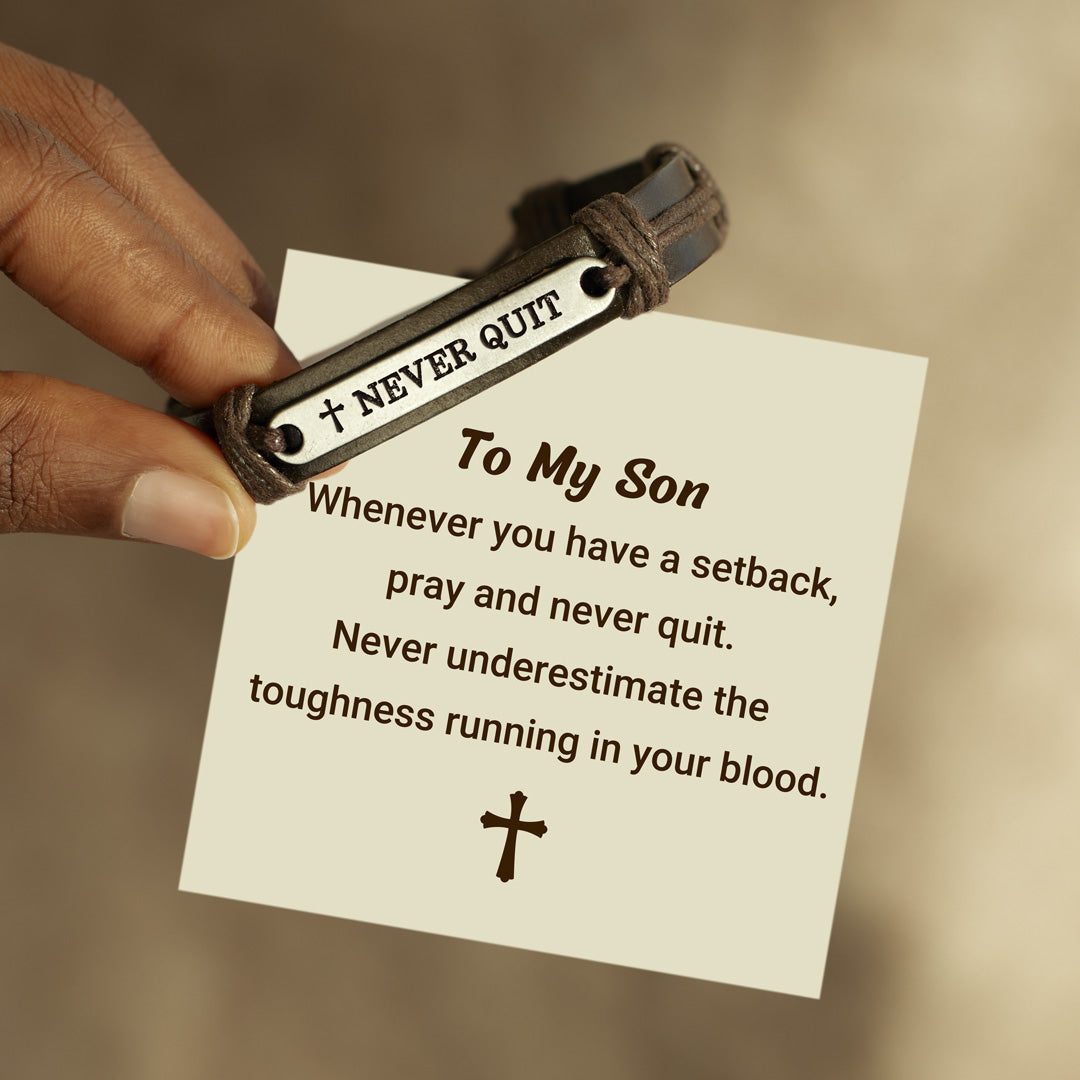 Never Quit Bar Leather Bracelet