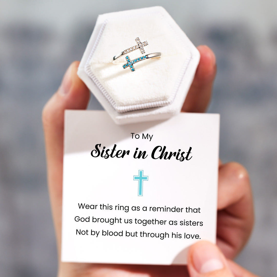 Sister In Christ Pavé Double Cross Ring