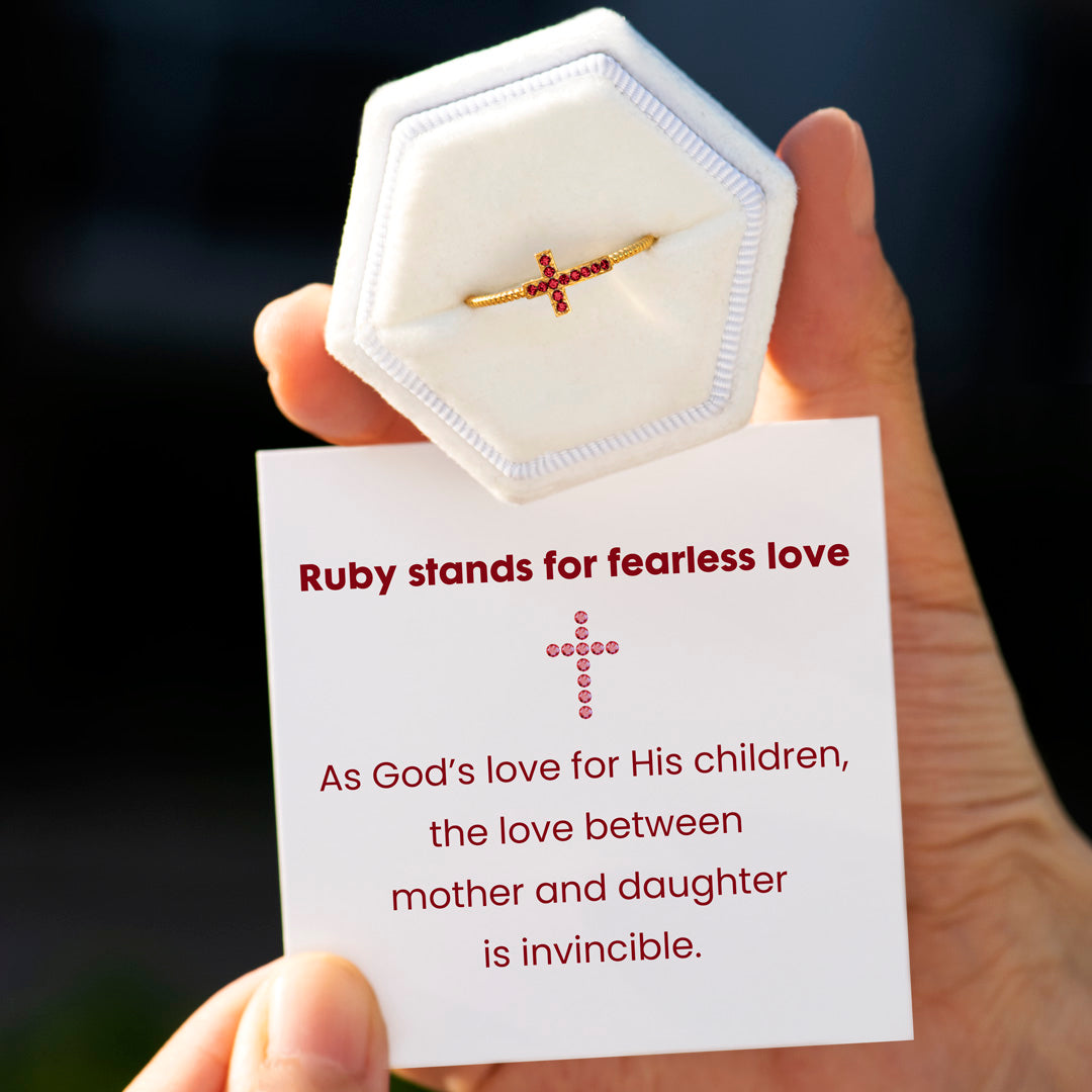 Fearless Love Matching Beaded Ruby Cross Ring
