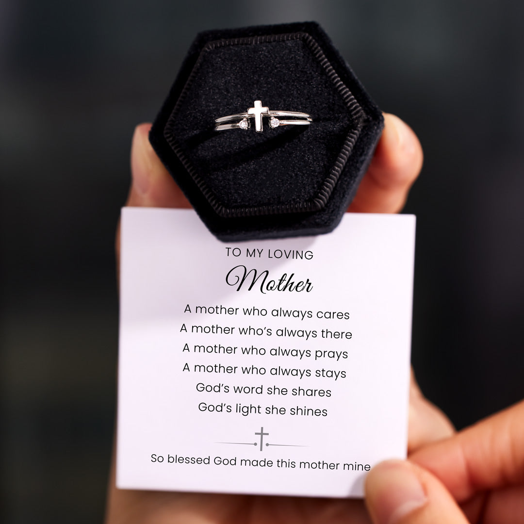 To My Loving Mother Double Gem Cross Ring