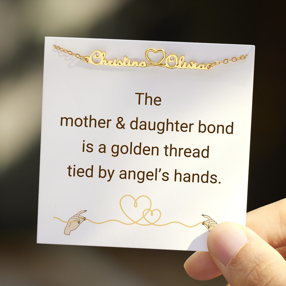 Mother & Daughter Bond is Tied by Angel's Hand Two Names Heart Bracelet