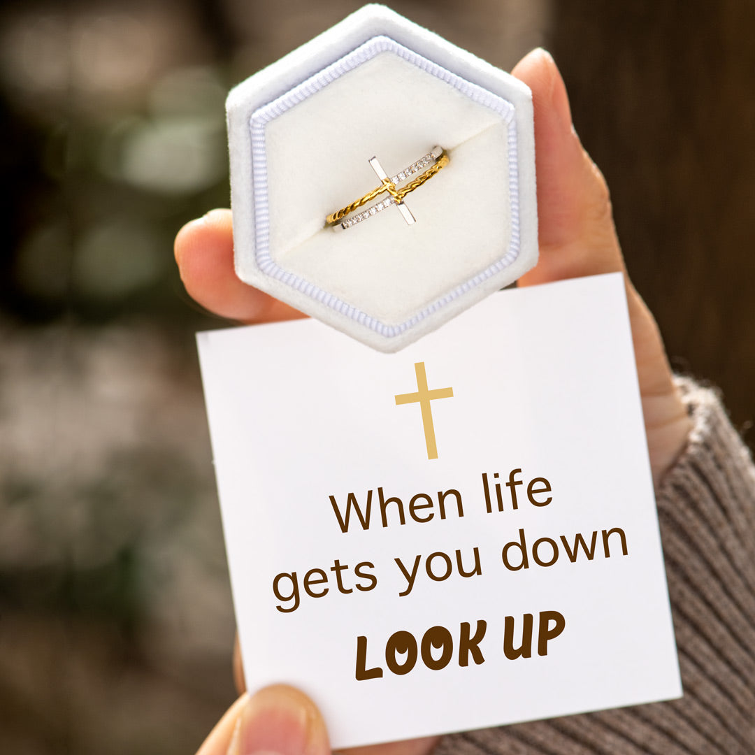 When Life Gets You Down Two-Tone Sideways Cross Ring