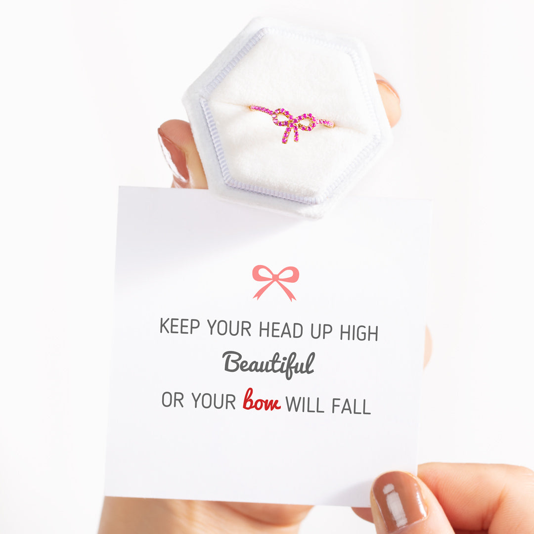 Keep Your Head Up High Pink Pavé Bow Ring