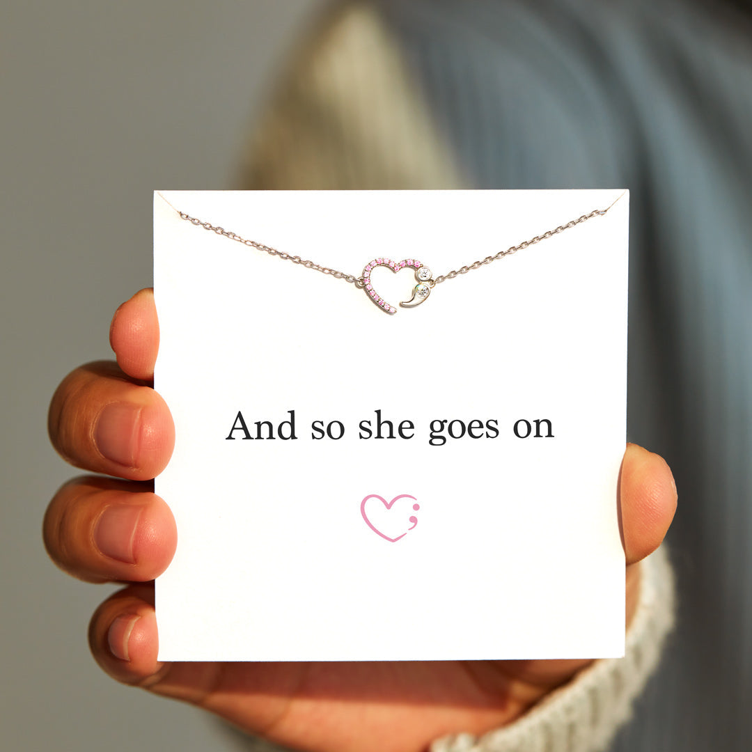 And So She Goes On Heart Semicolon Bracelet