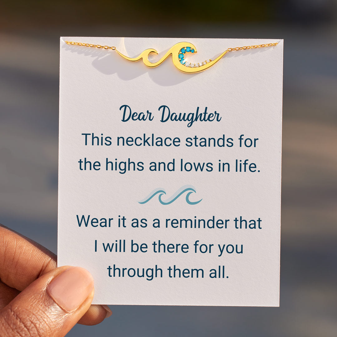 Dear Daughter I Will Be There For You Gradient Blue Wave Necklace