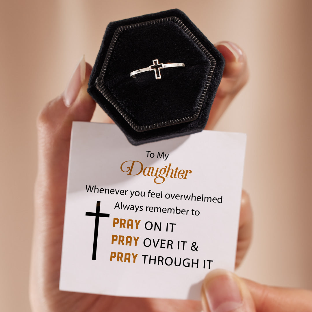 Pray Through It Minimalist Black Cross Ring