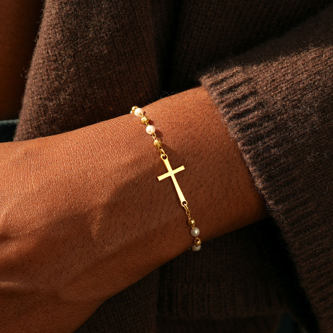 Pray Through the Hardest Days Cross Pearl Bracelet