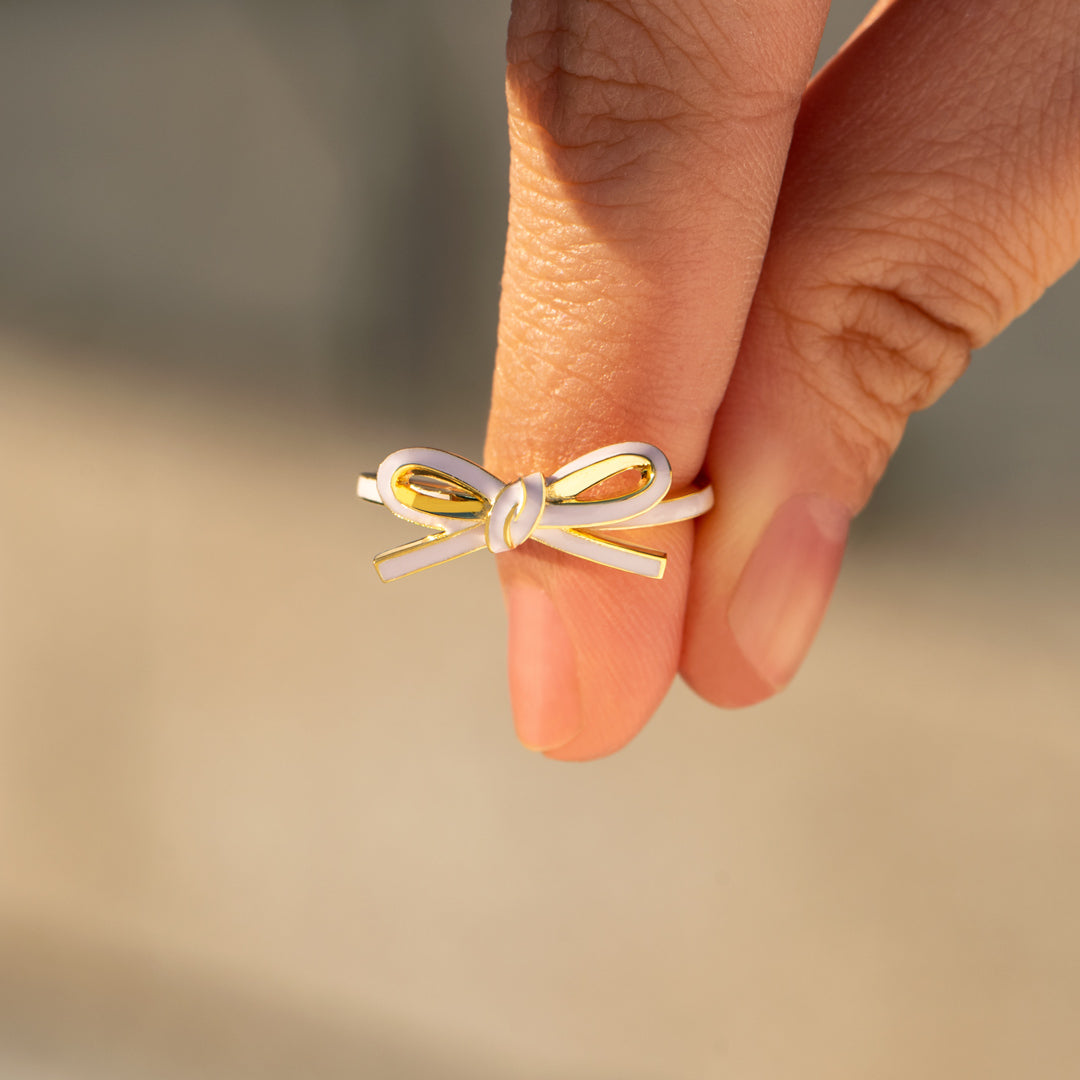 Enamel Pink Bow Ring