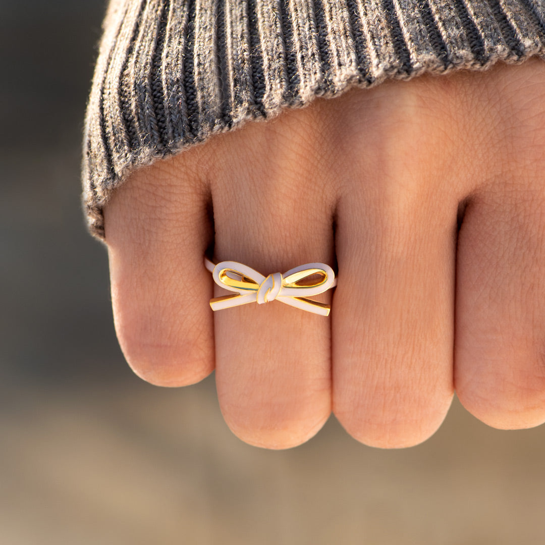 Enamel Pink Bow Ring