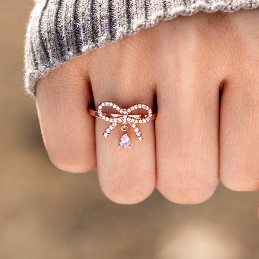 Sterling Silver Bow Ring With Rose Gold Plating