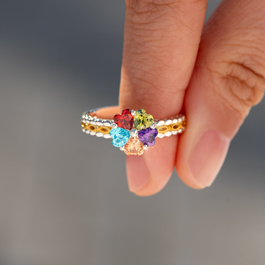 Nana's Valentines 1-5 Birthstones Heart Two Tone Ring