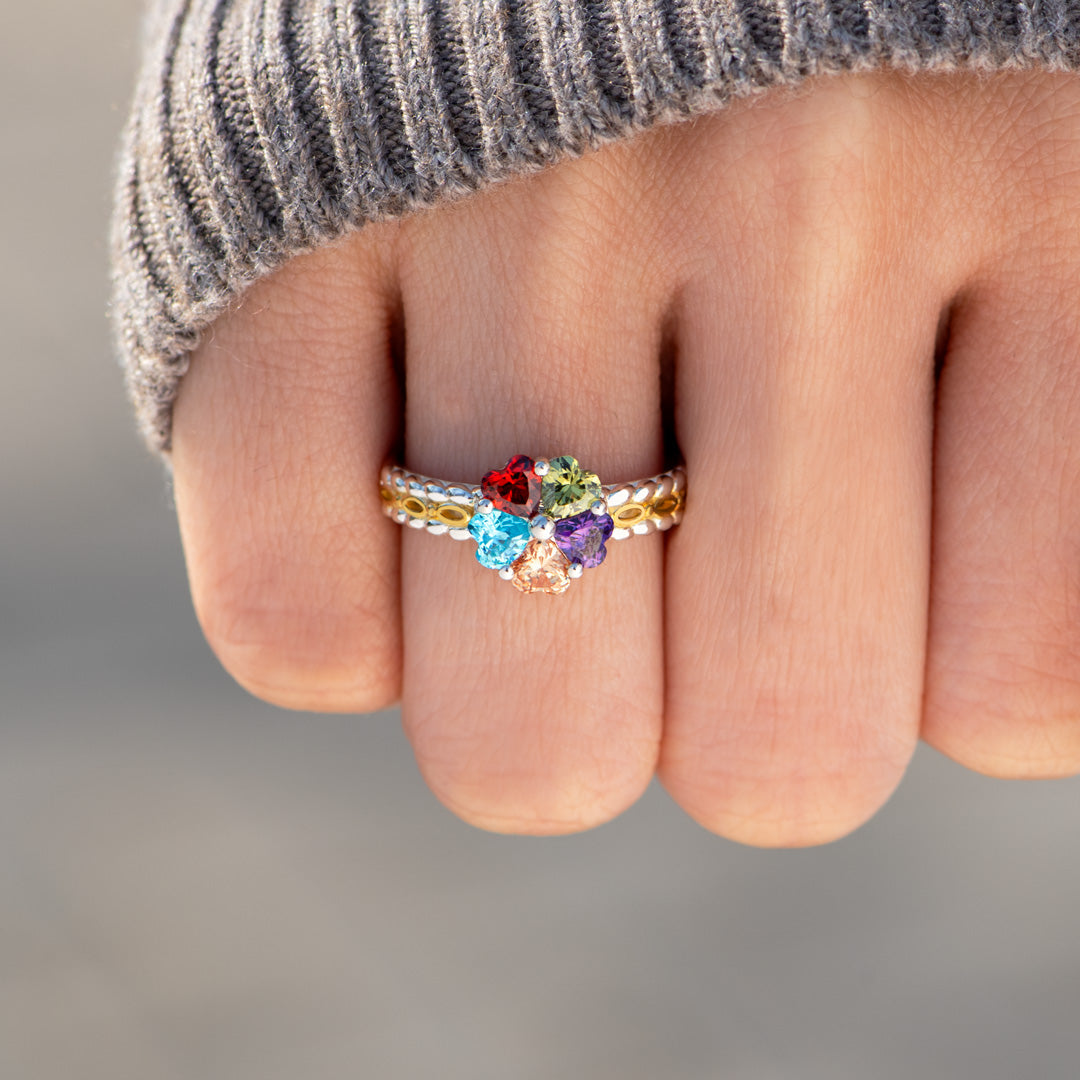 Nana's Valentines 1-5 Birthstones Heart Two Tone Ring