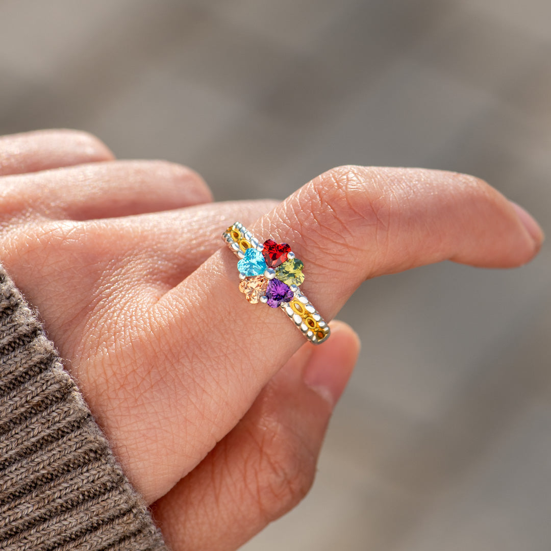 Nana's Valentines 1-5 Birthstones Heart Two Tone Ring