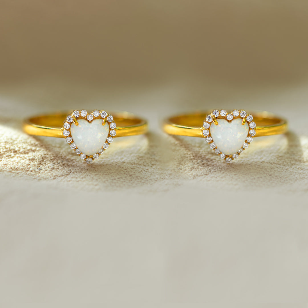 Mother&Daughter Together For Life Matching Heart Opal Ring