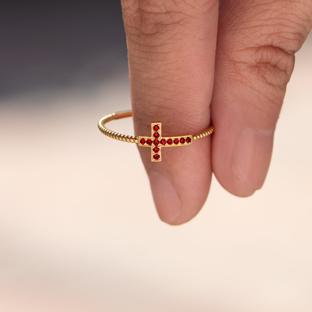 Fearless Love Matching Beaded Ruby Cross Ring
