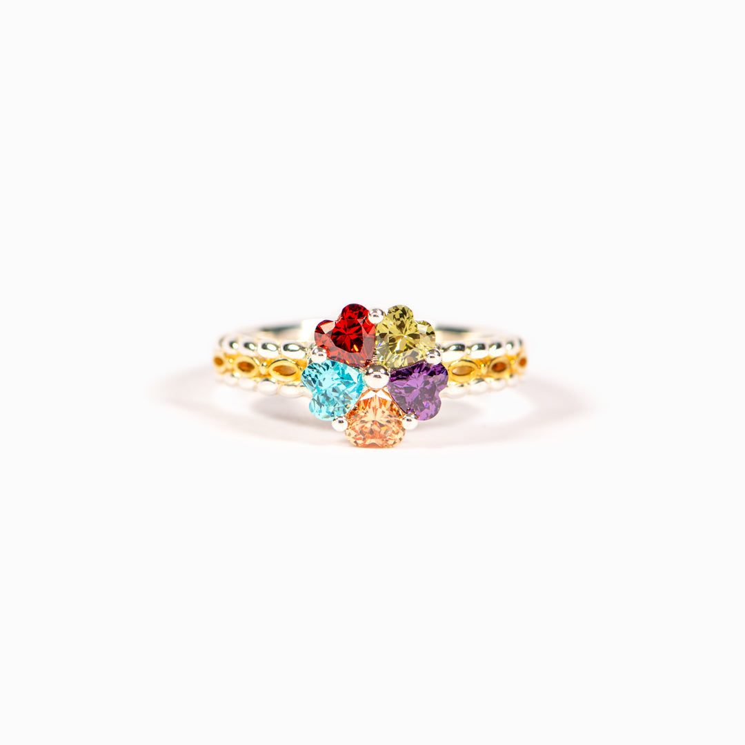 Mama's Valentines 1-5 Birthstones Heart Two Tone Ring