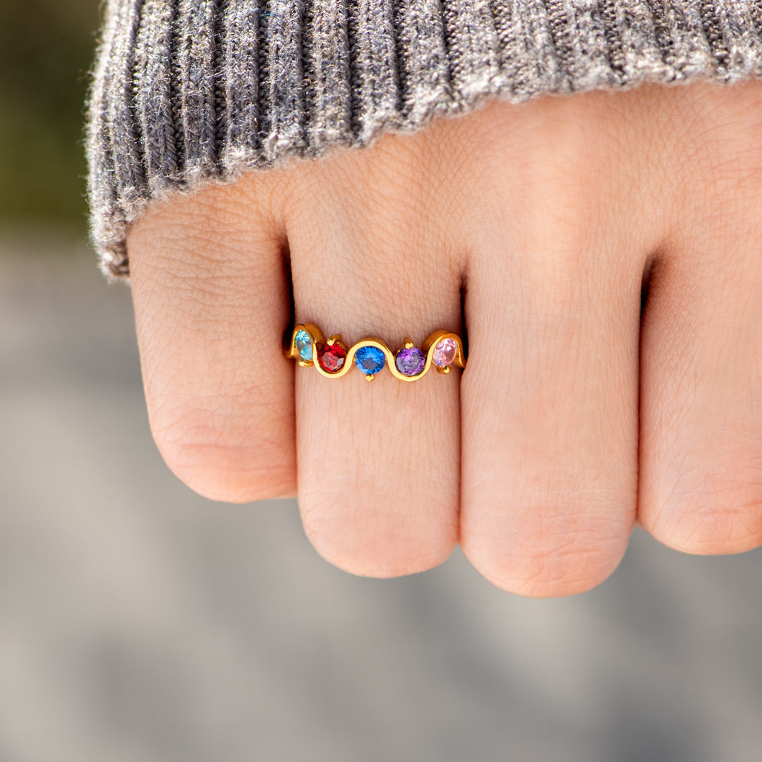 1-5 Birthstones Wave Ring