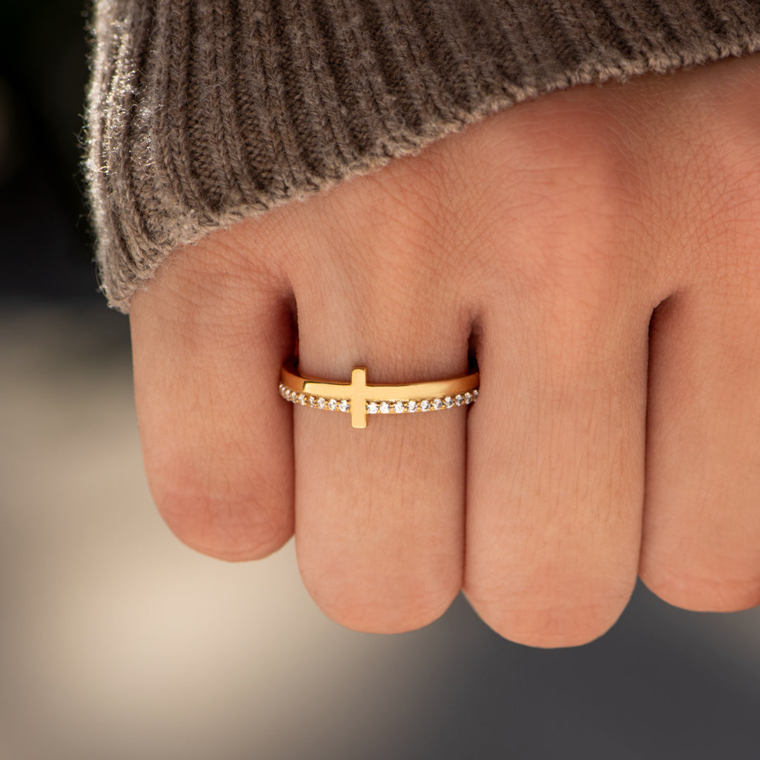 Religious Gifts-Pray On It Golden Cross Ring, Gifts For Daughter