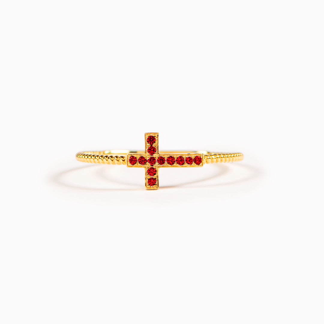 Fearless Love Matching Beaded Ruby Cross Ring