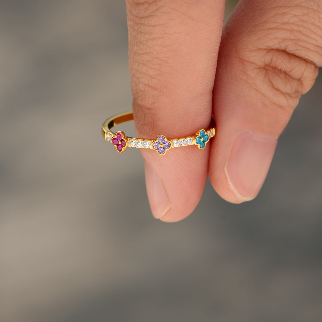 Mama's Lucky Charms 1-5 Birthstones Clover Ring