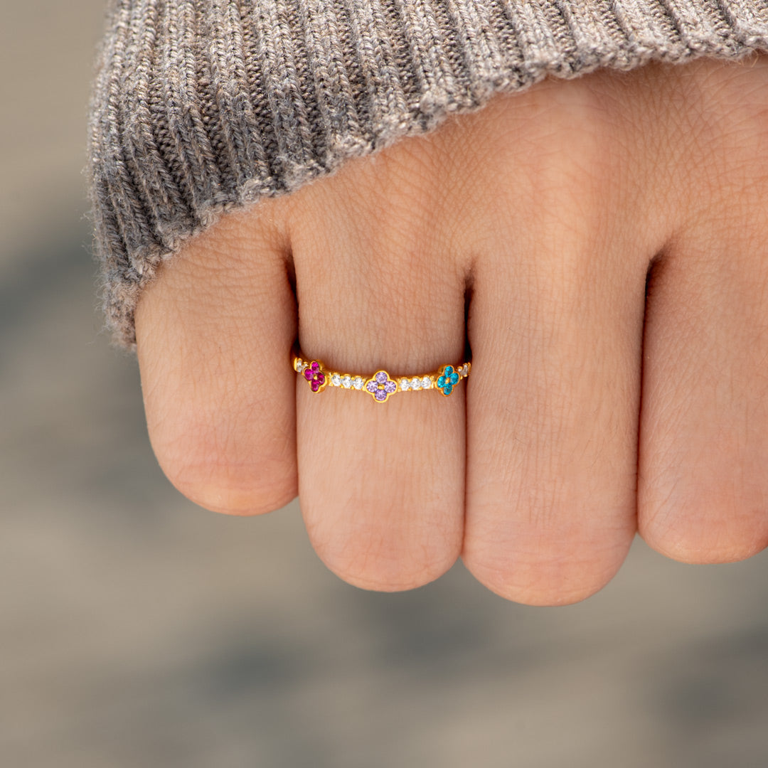 Mama's Lucky Charms 1-5 Birthstones Clover Ring