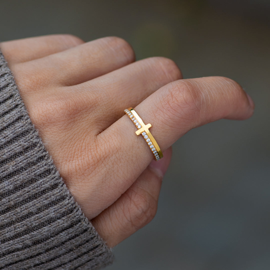 Religious Gifts-Pray On It Golden Cross Ring, Gifts For Daughter