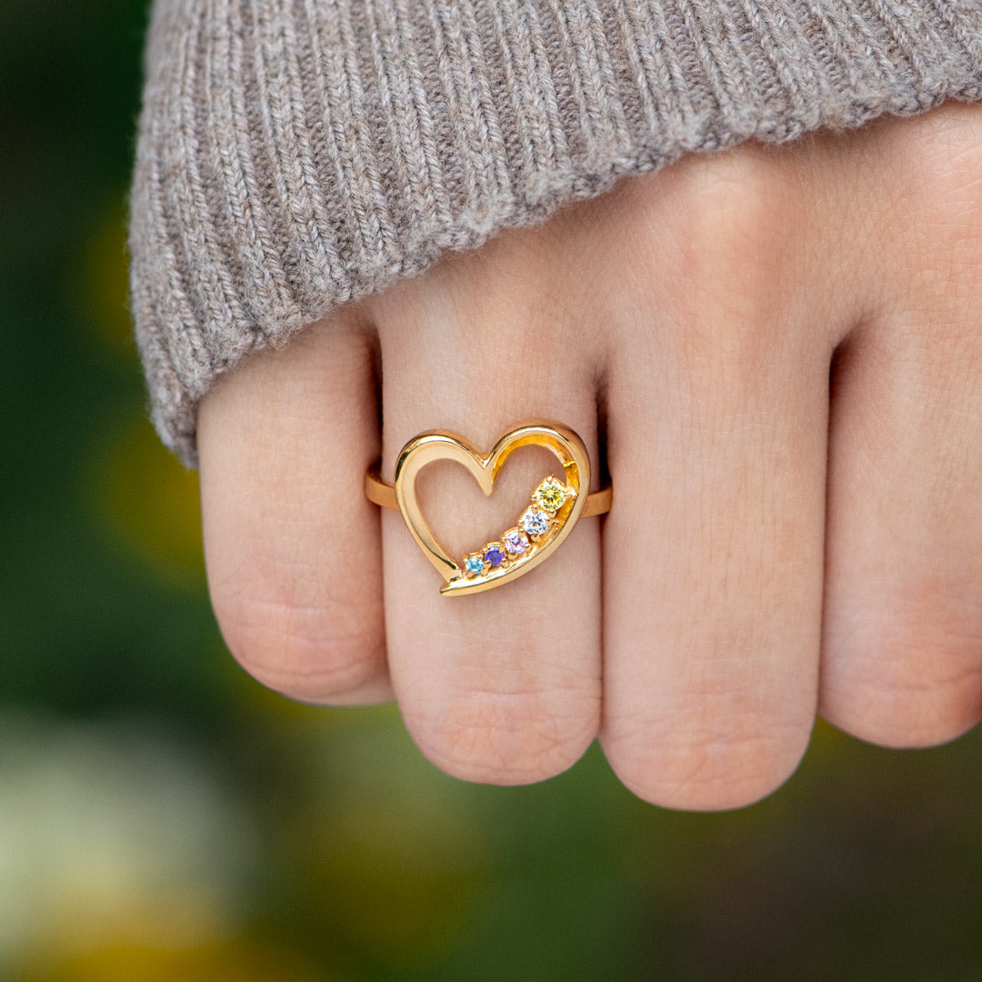 1-6 Birthstones Heart Ring