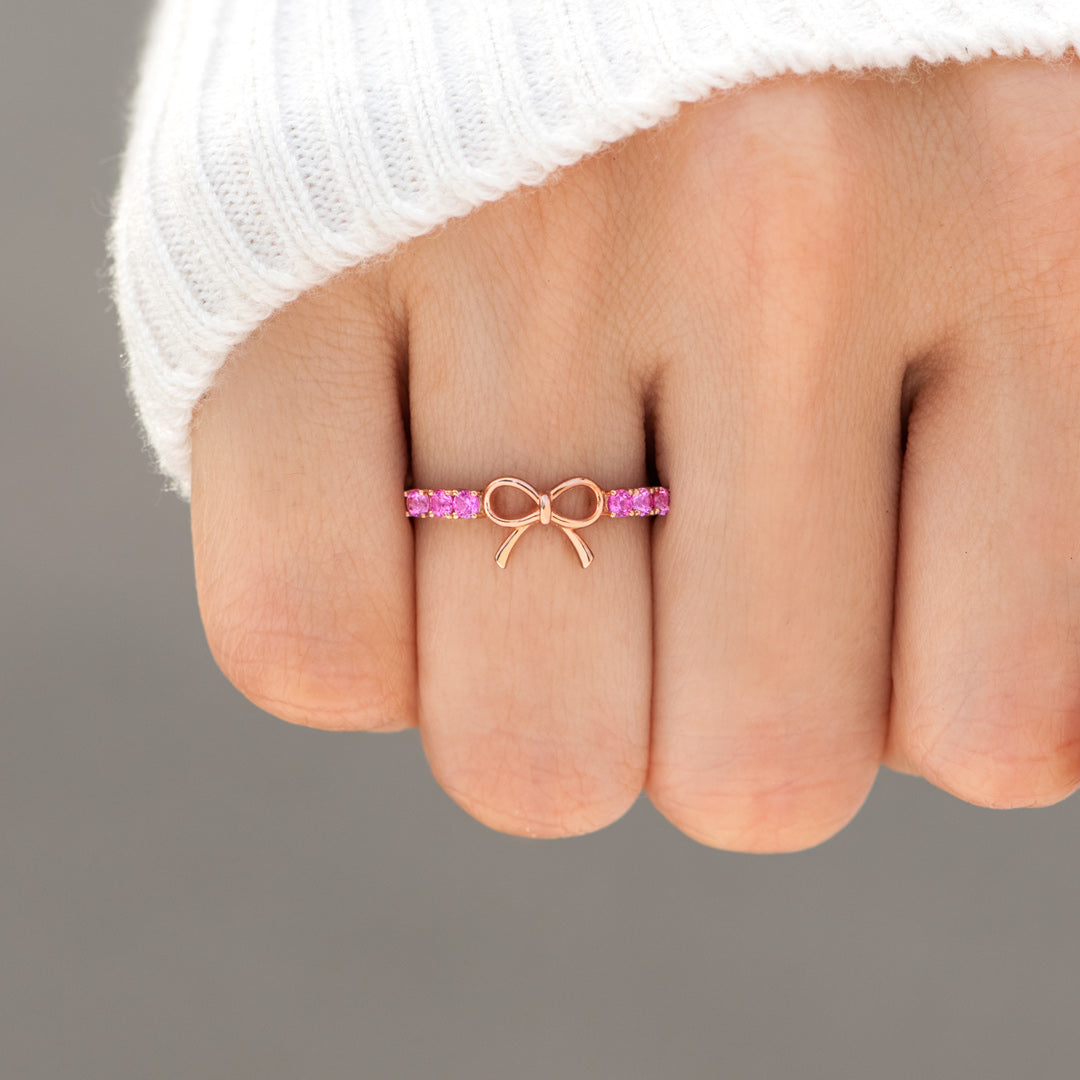 Hot Pink Bow Ring In Sterling Silver
