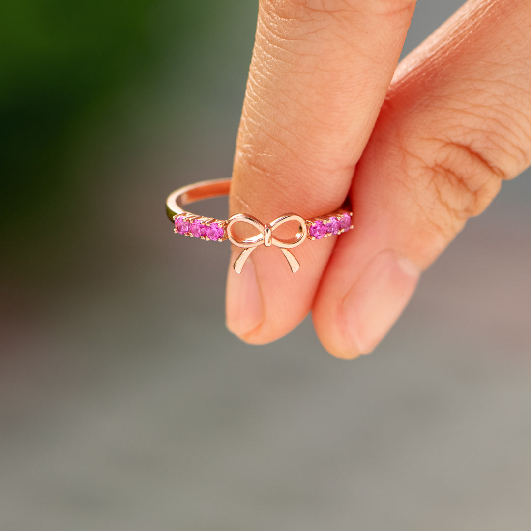 Hot Pink Bow Ring In Sterling Silver
