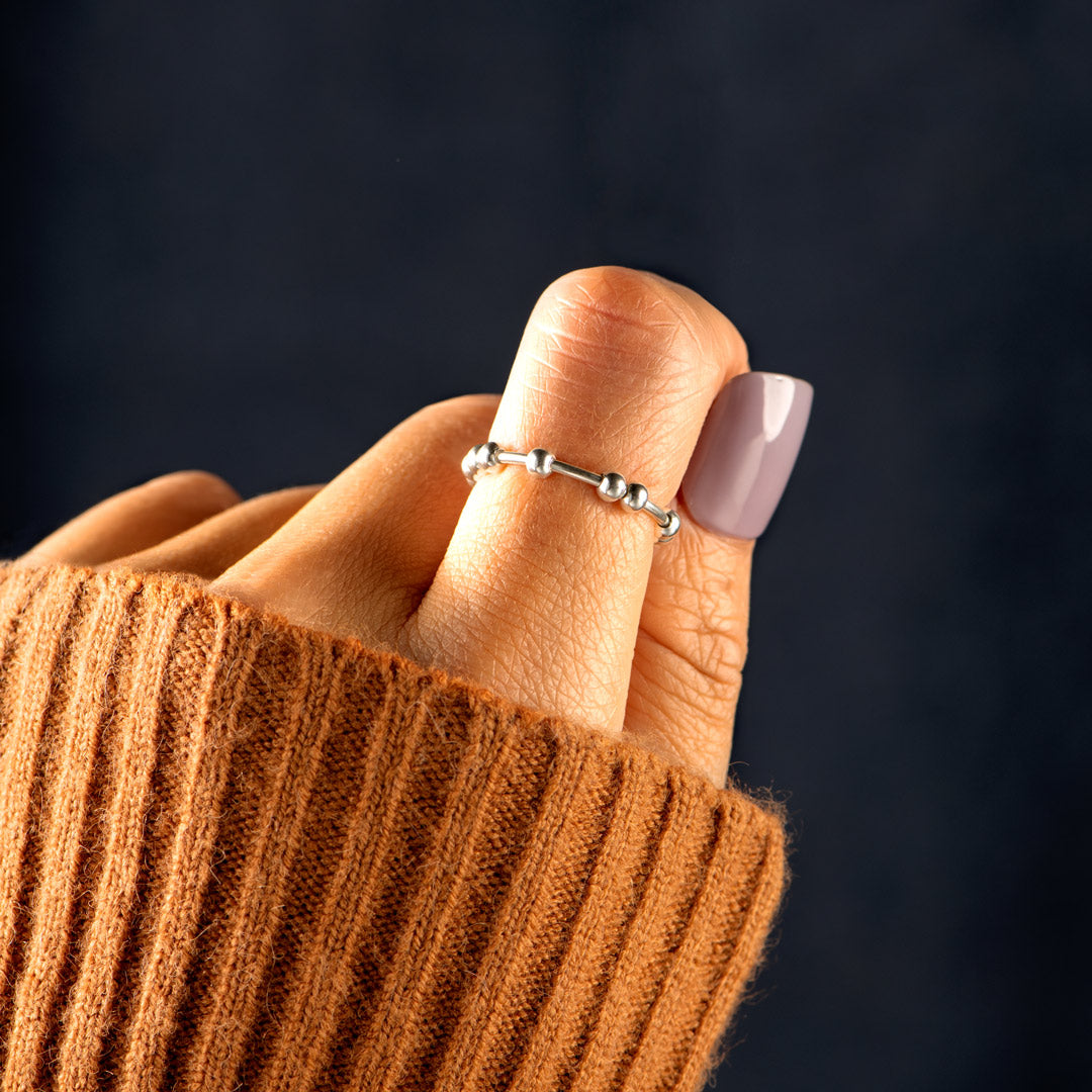 Sterling Silver Anti Anxiety Fidget Ring with Beads Spinners