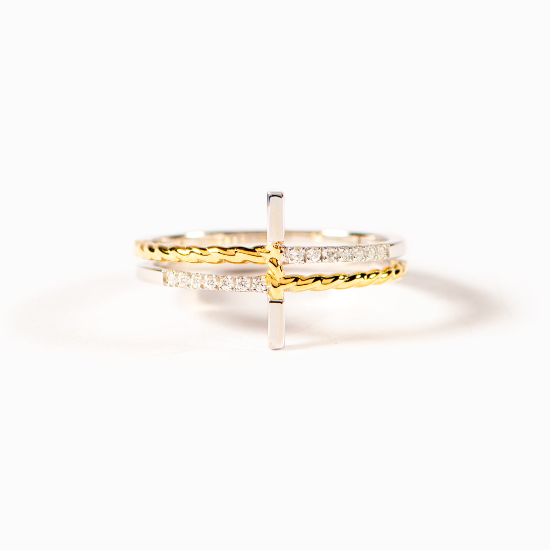 When Life Gets You Down Two-Tone Sideways Cross Ring